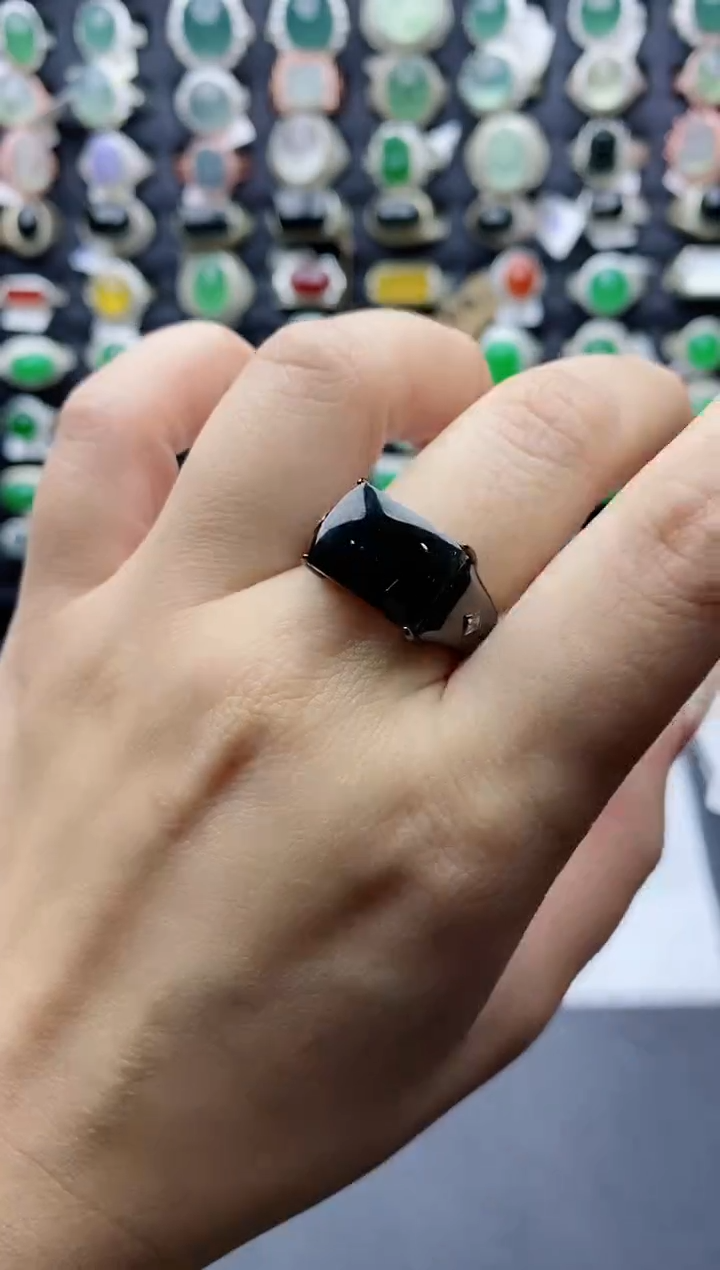 【闪购商品】翡翠戒指银S925镶嵌天然翡翠男戒