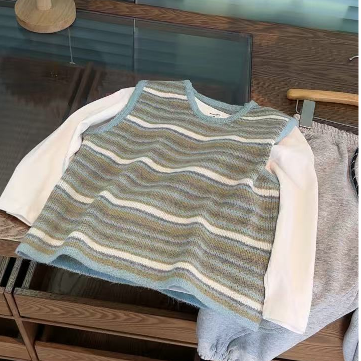 2025春季新品儿童条纹毛衣马甲男女童