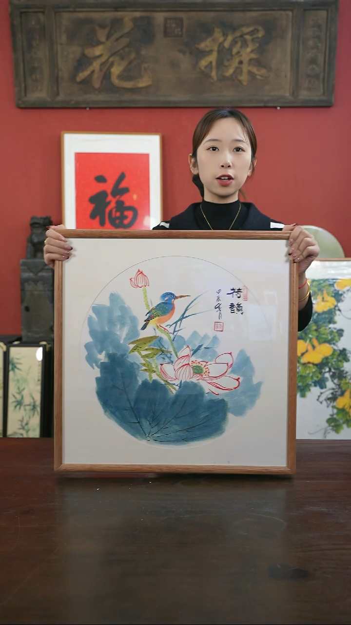 【闪购商品】书法手绘50*50-A214荷韵图