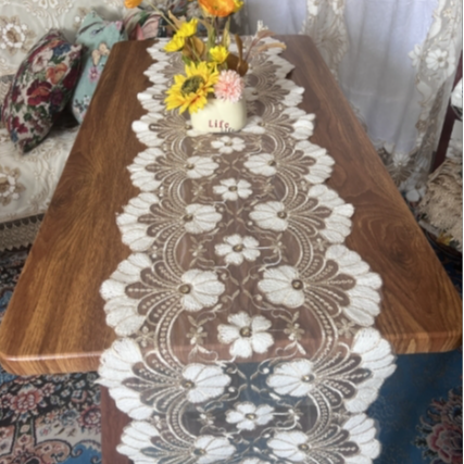 ZN041-133金丝绒【38*220】白色金丝绒镶钻桌旗桌布茶几布