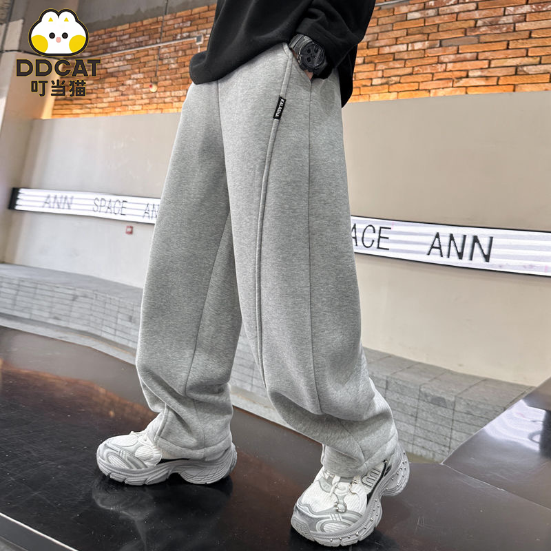 叮当猫男童裤子秋冬款2025新款中大童加绒加厚一体绒儿童弯刀裤潮