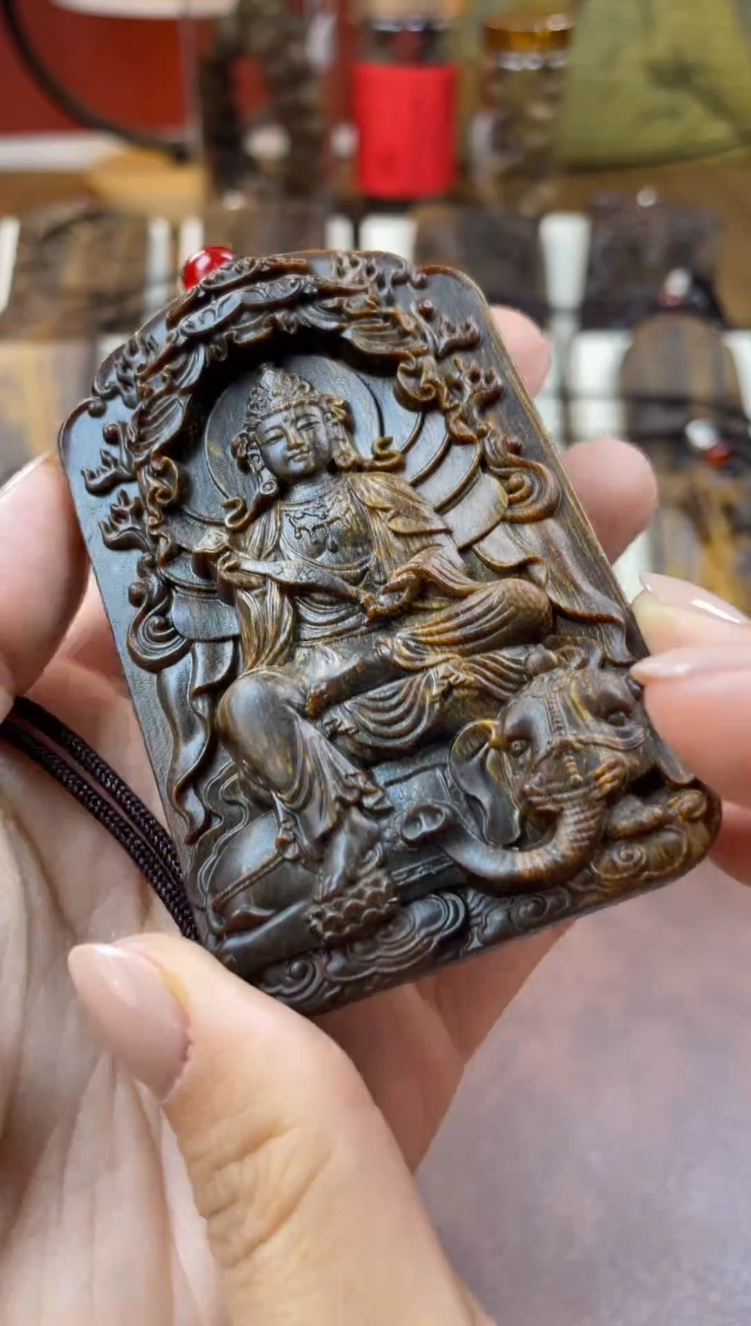 木木雕款芽庄 十二生肖守护 普贤菩萨 8cm 送养香瓶