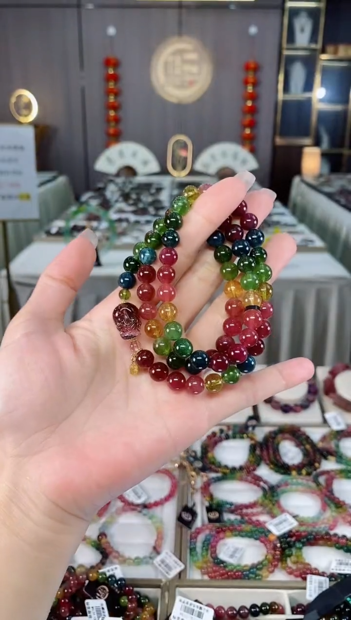 收藏级老矿碧玺三圈手串8mm+未镶嵌碧玺hon多样性发货一条