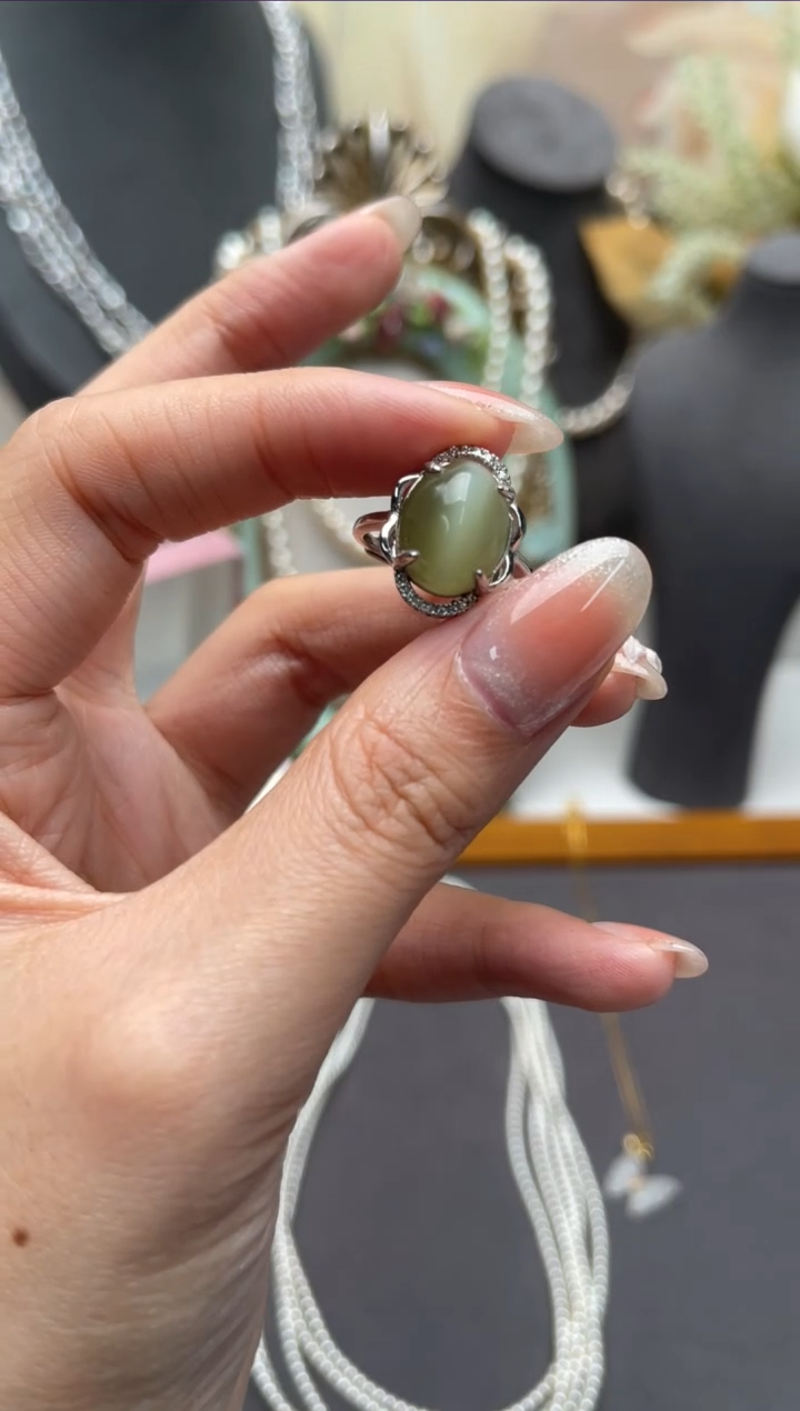 【闪购商品】猫眼戒指银S925镶嵌aj4286戒指