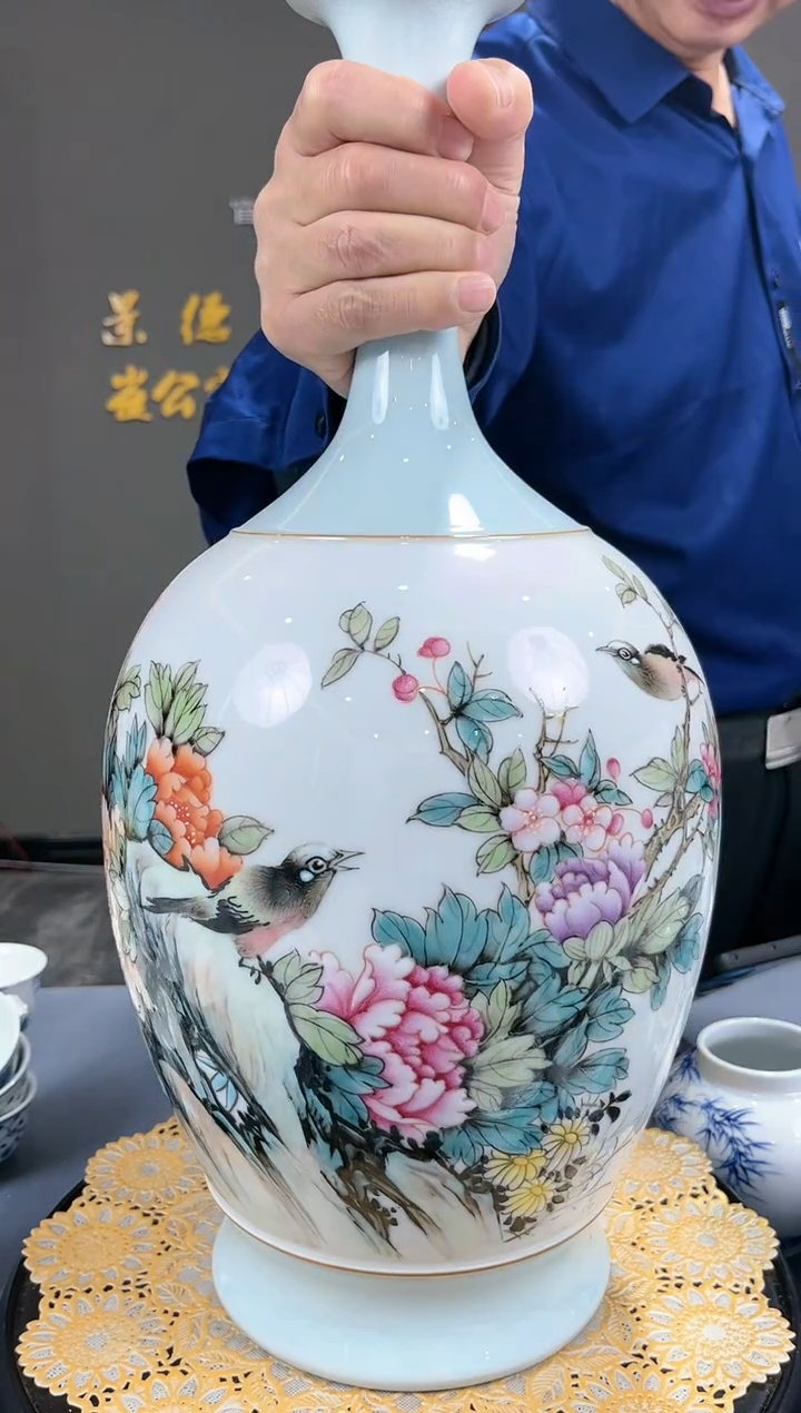 【闪购商品】官窑瓷画院542官窑瓷画院花鸟赏瓶