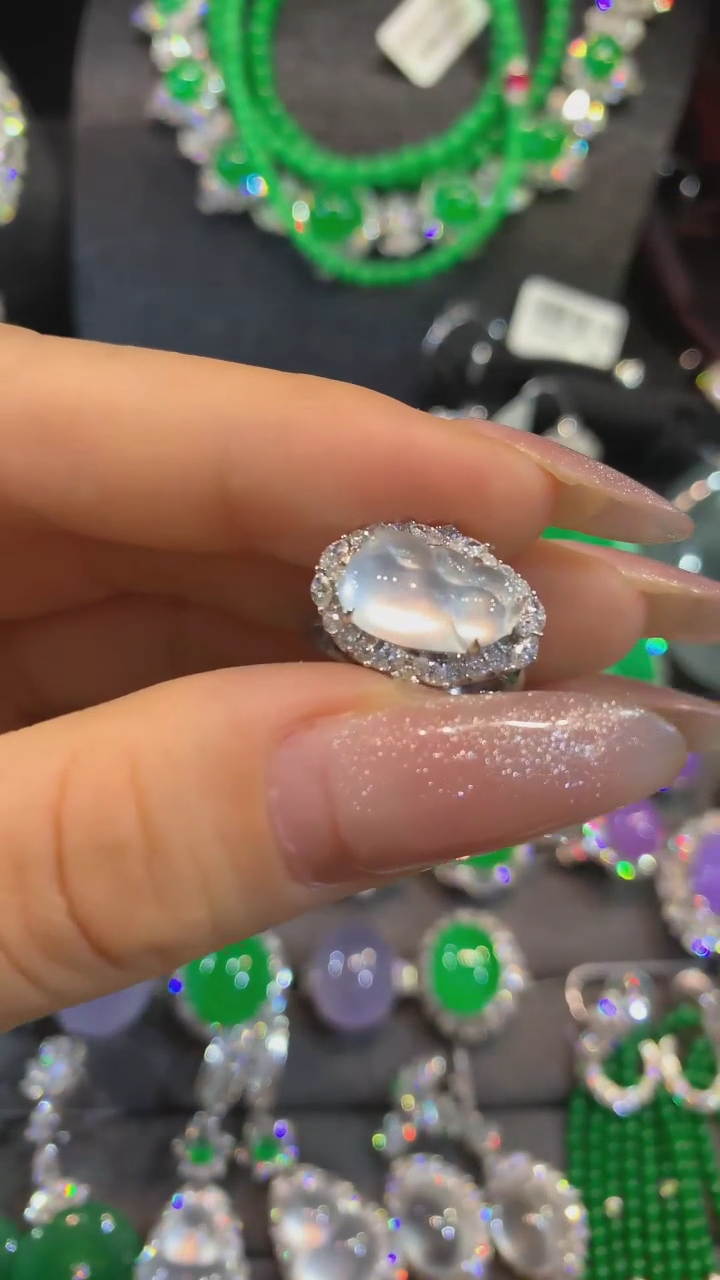 【闪购商品】翡翠耳饰18K金镶嵌戒指