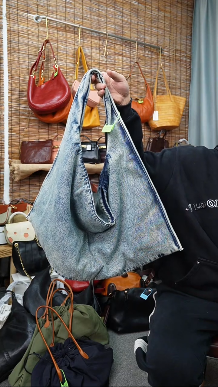 头层牛皮水洗牛仔个性托特 蓝色