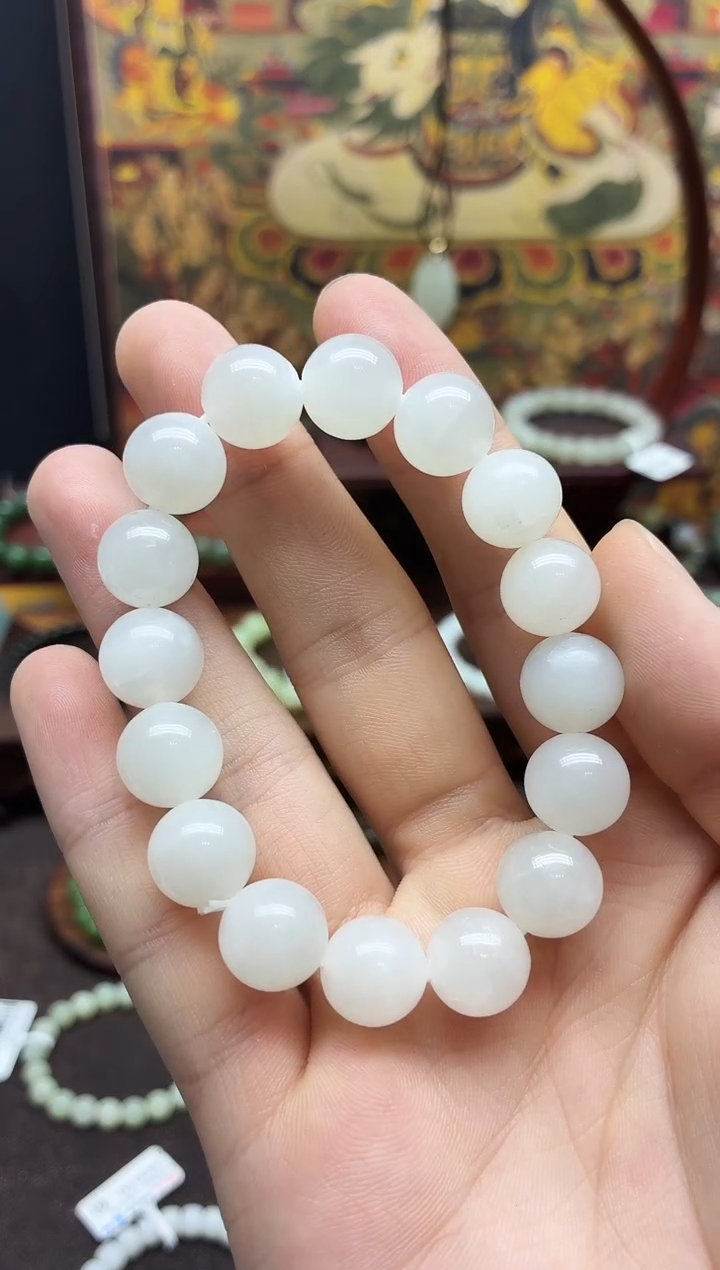 未镶嵌手链和田玉12mm白玉