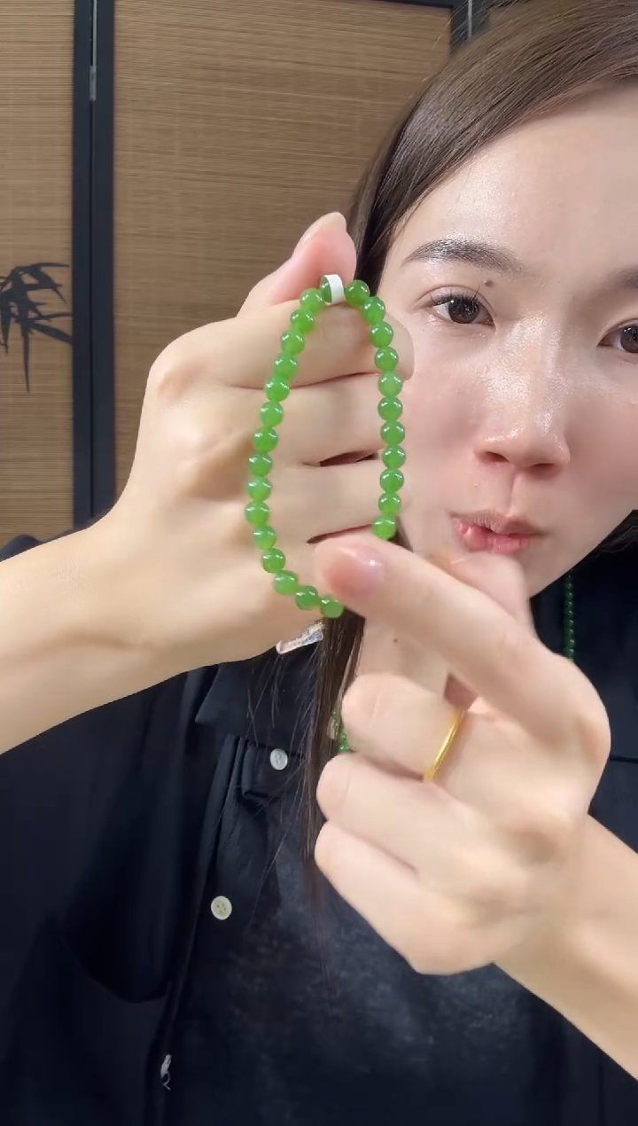 和田玉（碧玉）未镶嵌颈饰6mm阳绿无矿单圈