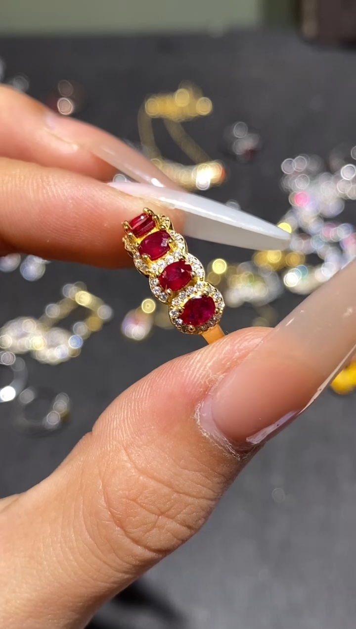 银S925镶嵌戒指红宝石戒指