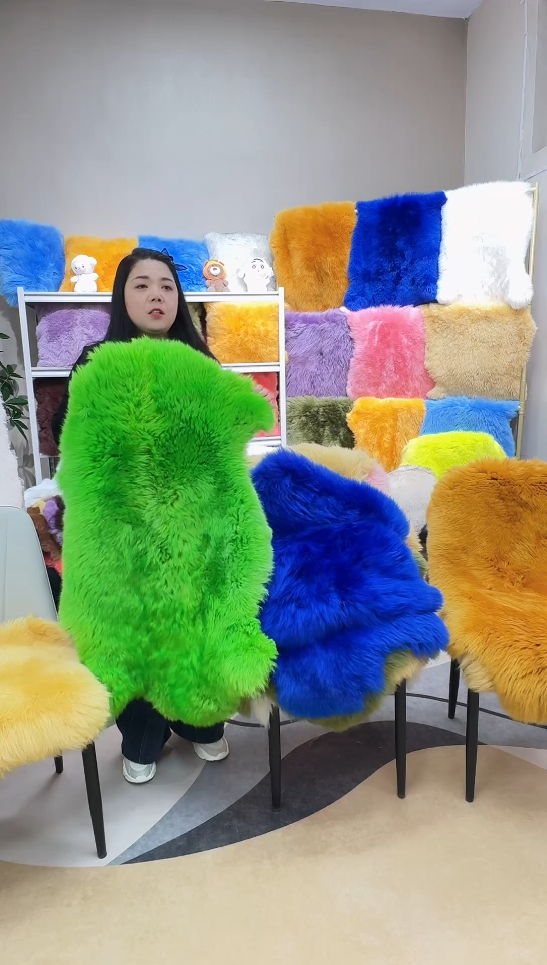 羊皮毛一体邢风沐绒纯羊毛皮沙发垫（50cm*100cm）绿色