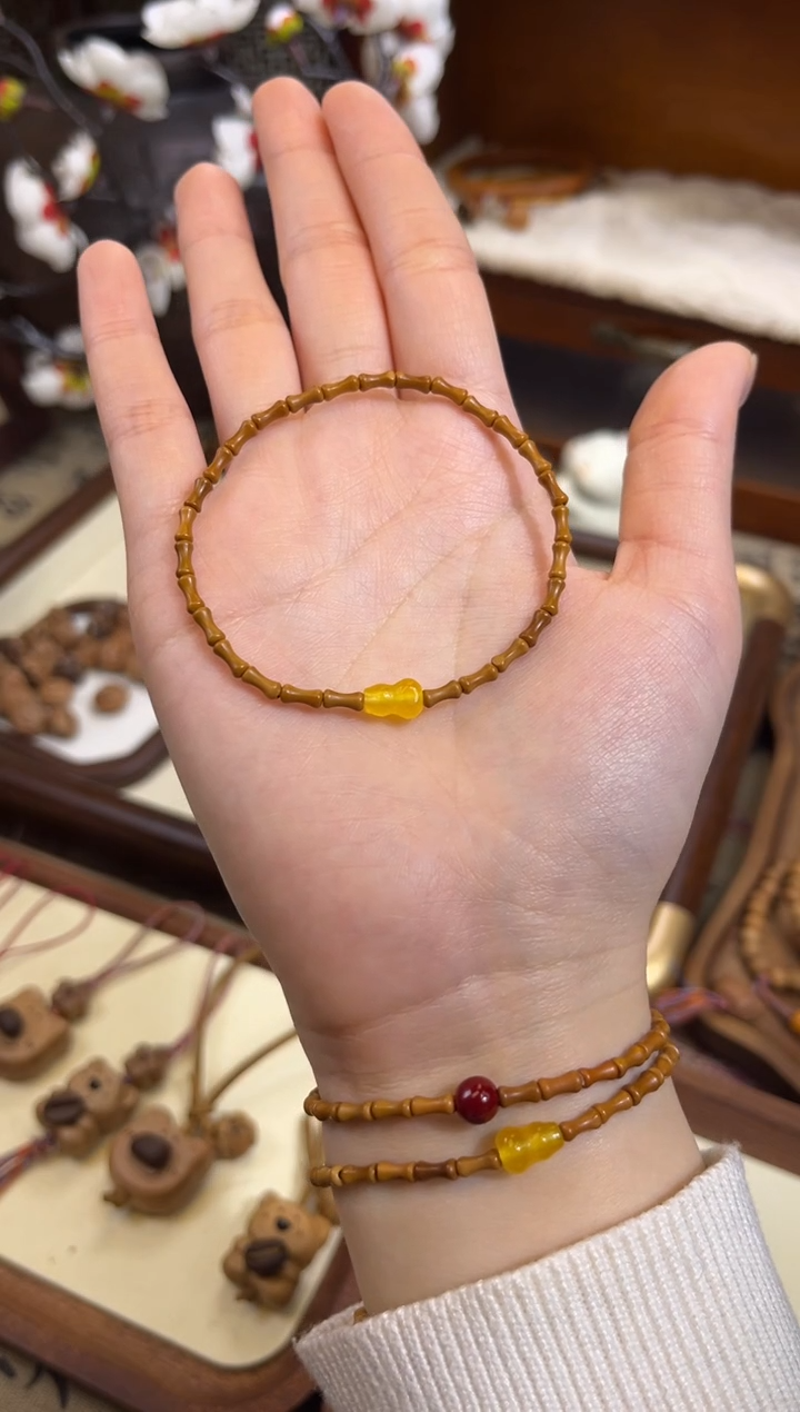 手串桃核【桃缘行】竹节「黄色葫芦」桃木桃核辟、挡、驱、护 备注手围