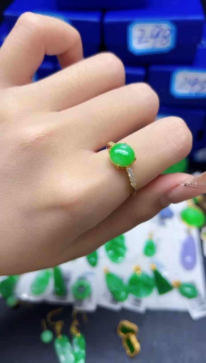 【闪购商品】翡翠戒指银S925镶嵌Y缅料A货/支持复检/一件