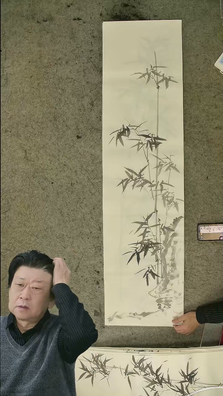 国画四尺对开  墨竹条屏 34*138cm