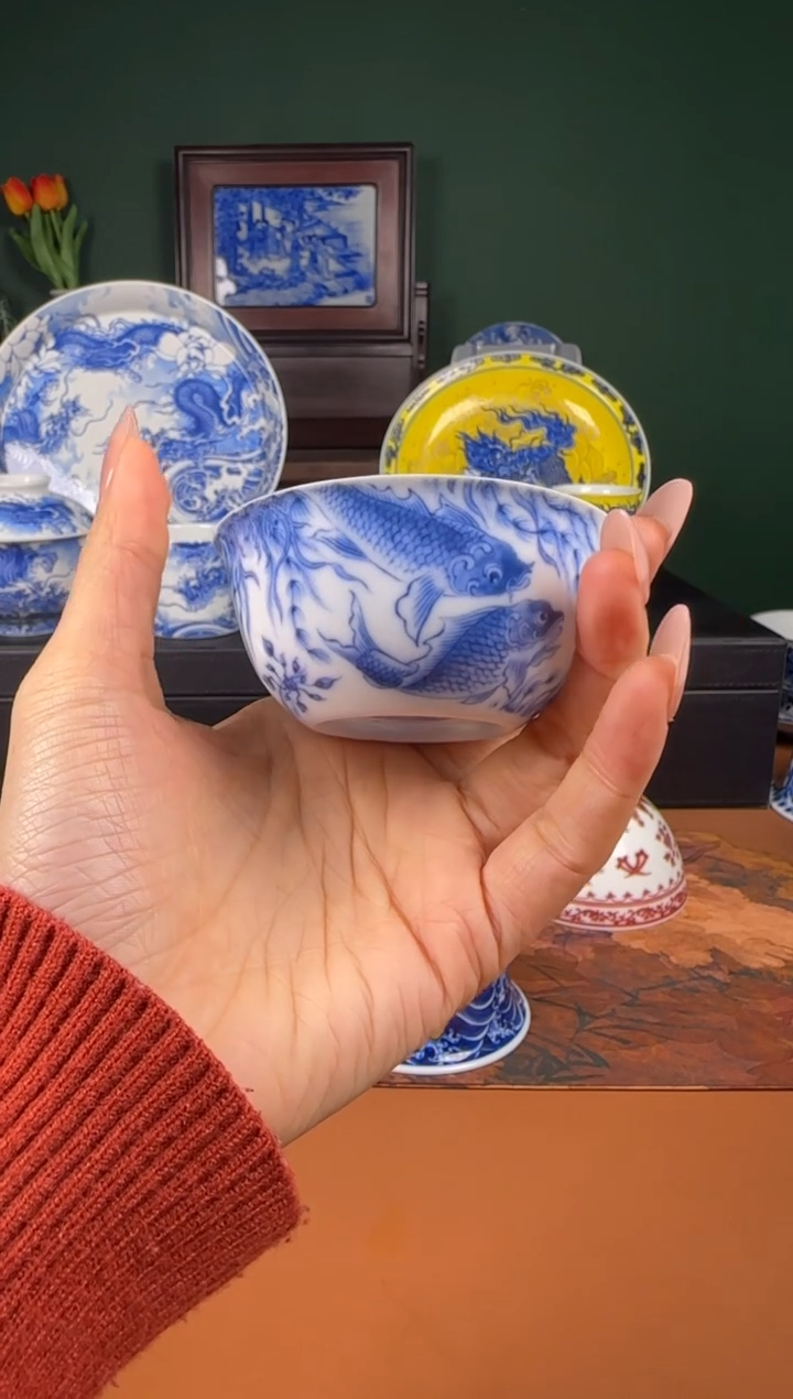 【闪购商品】碗望月怀古 超薄胎 满绘鱼 鸡缸杯