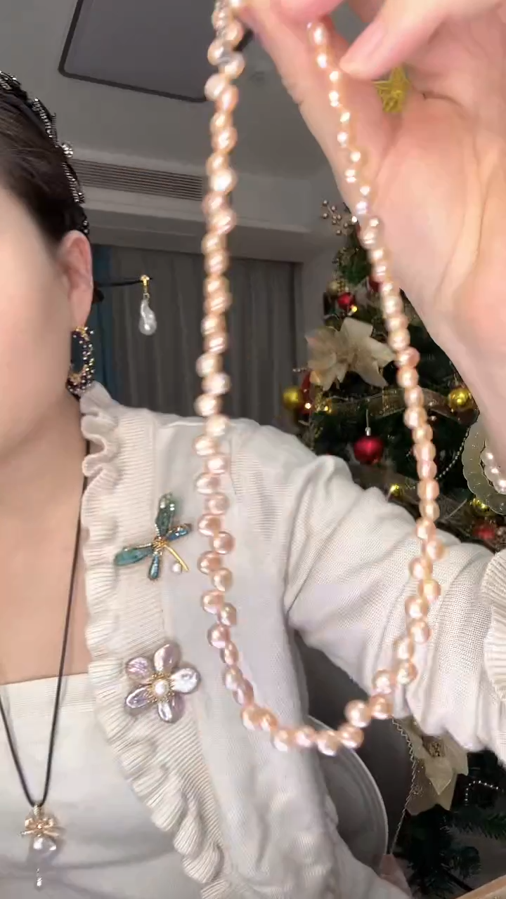 项链未镶嵌淡水珍珠中国红小梅花项链