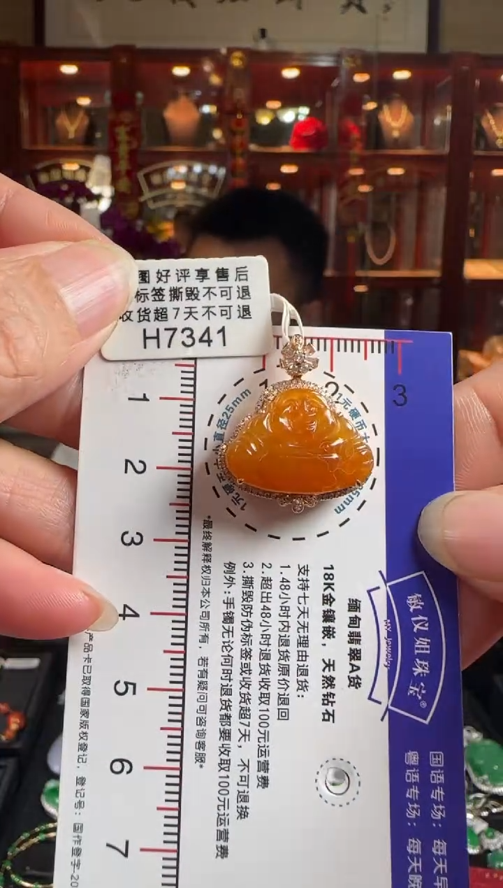 【闪购商品】翡翠颈饰18K金镶嵌H7341 冰红佛公