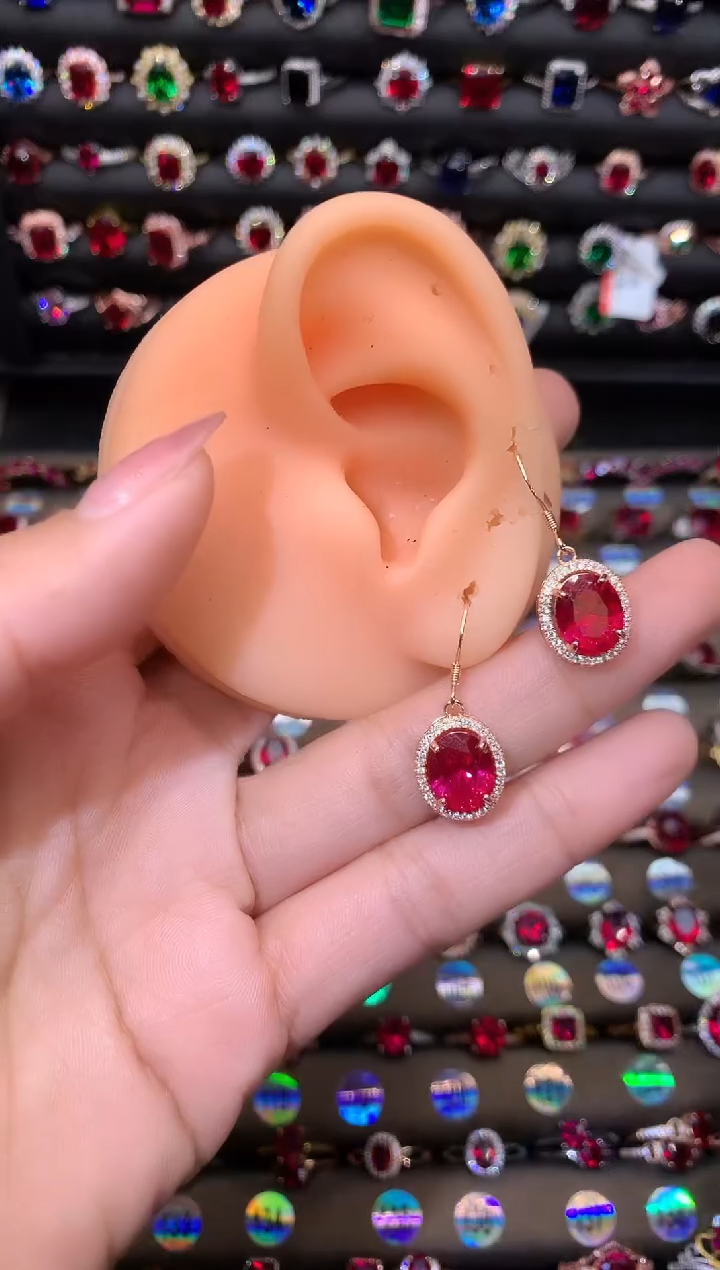 【闪购商品】红宝石耳饰银S925镶嵌1