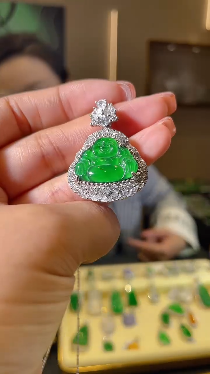 【闪购商品】翡翠银S925镶嵌吊坠(不含链)天然翡翠A货