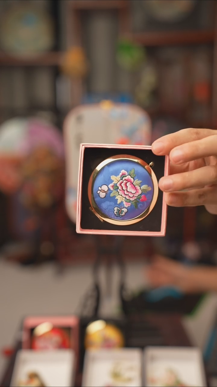 扇子首饰盒 绣花双面非遗