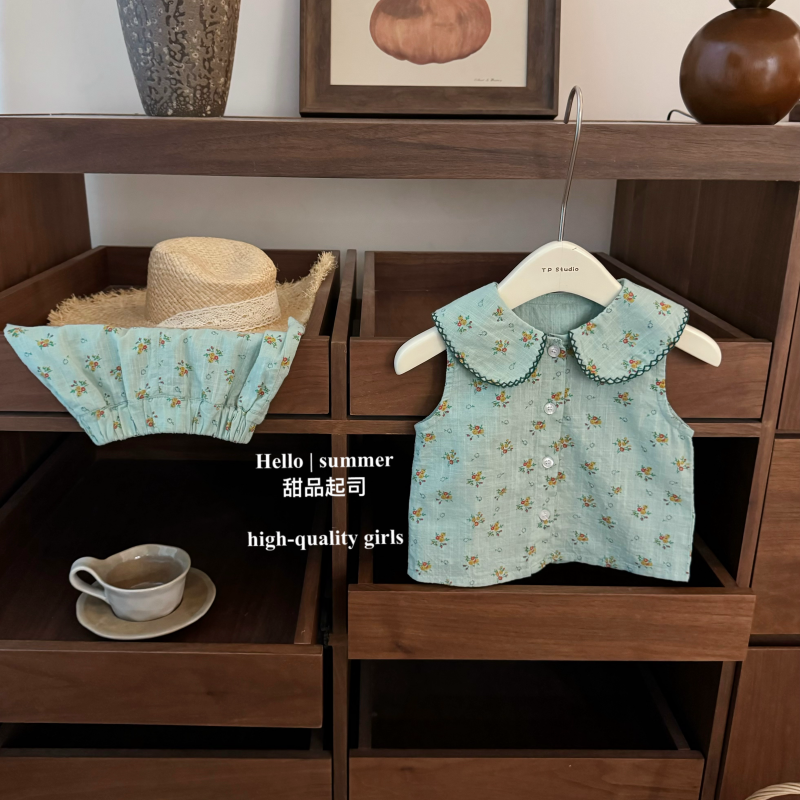 【甜品起司】绿野仙踪！女宝度假小碎花娃娃领背心短裤旗袍洋气套装