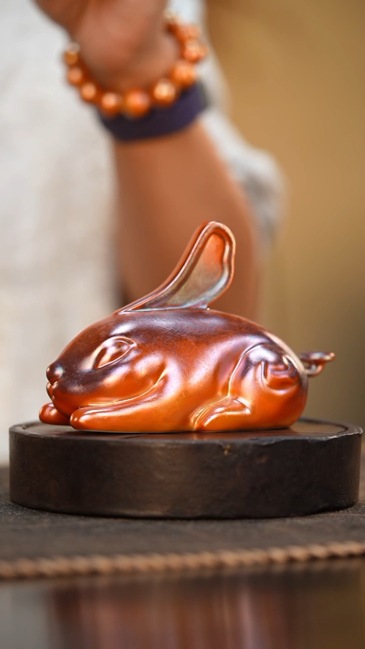 36柴房陶瓷柴烧摆件兔