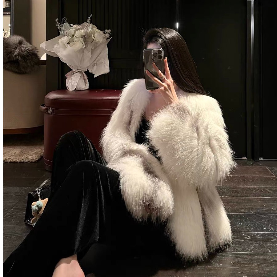 【SHU】顶楼财阀 进口稀有大理石狐原色皮草大衣外套SAGA世家皇冠级