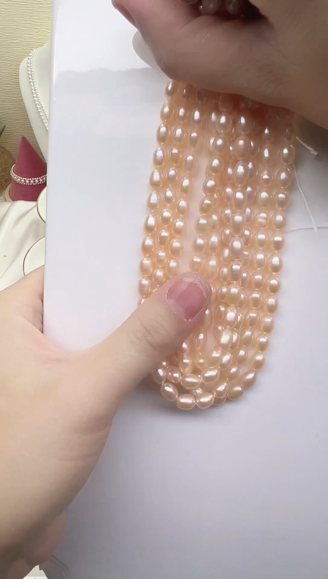 未镶嵌半成品淡水珍珠粉色米珠5-6mm