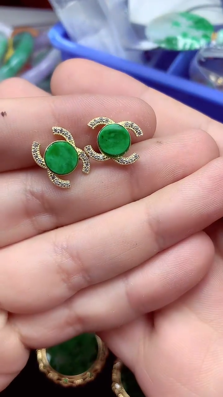 【闪购商品】翡翠耳饰银S925镶嵌耳饰