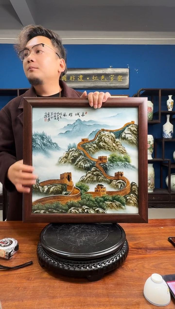 摆件陶红色官窑流水-37