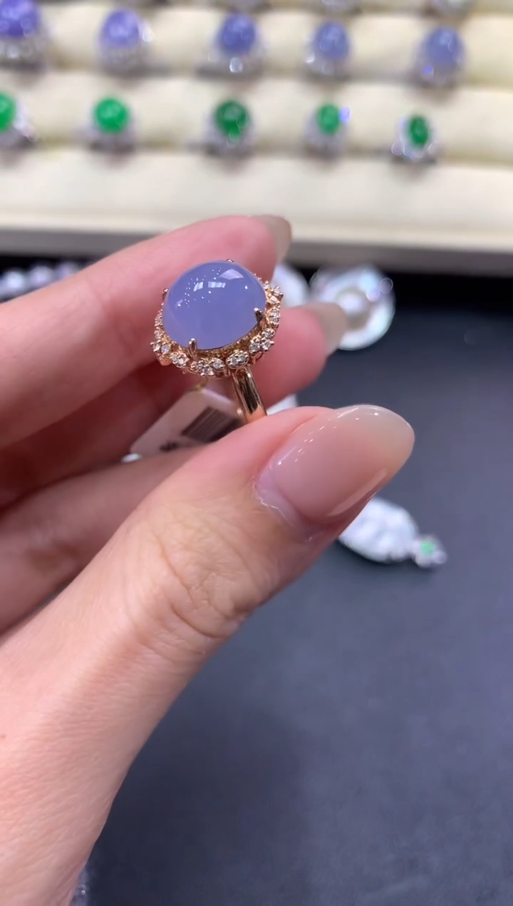 【闪购商品】翡翠戒指18K金镶嵌a168 紫货有色差