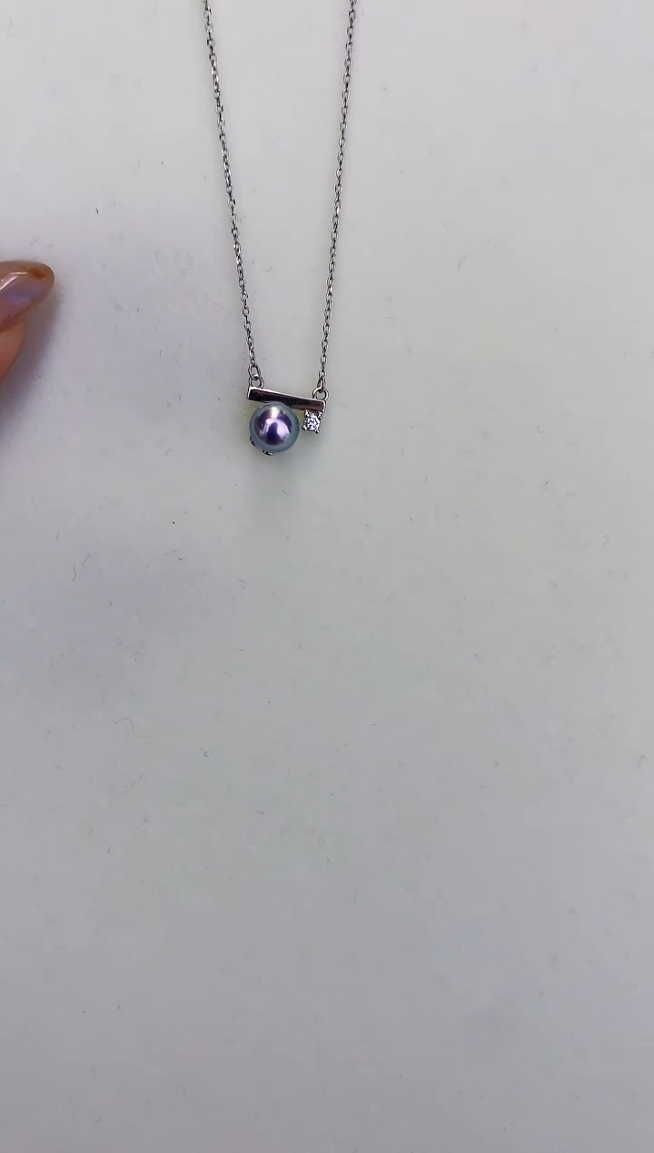 银S925镶嵌DA海水珍珠 GD088 灰珠套链