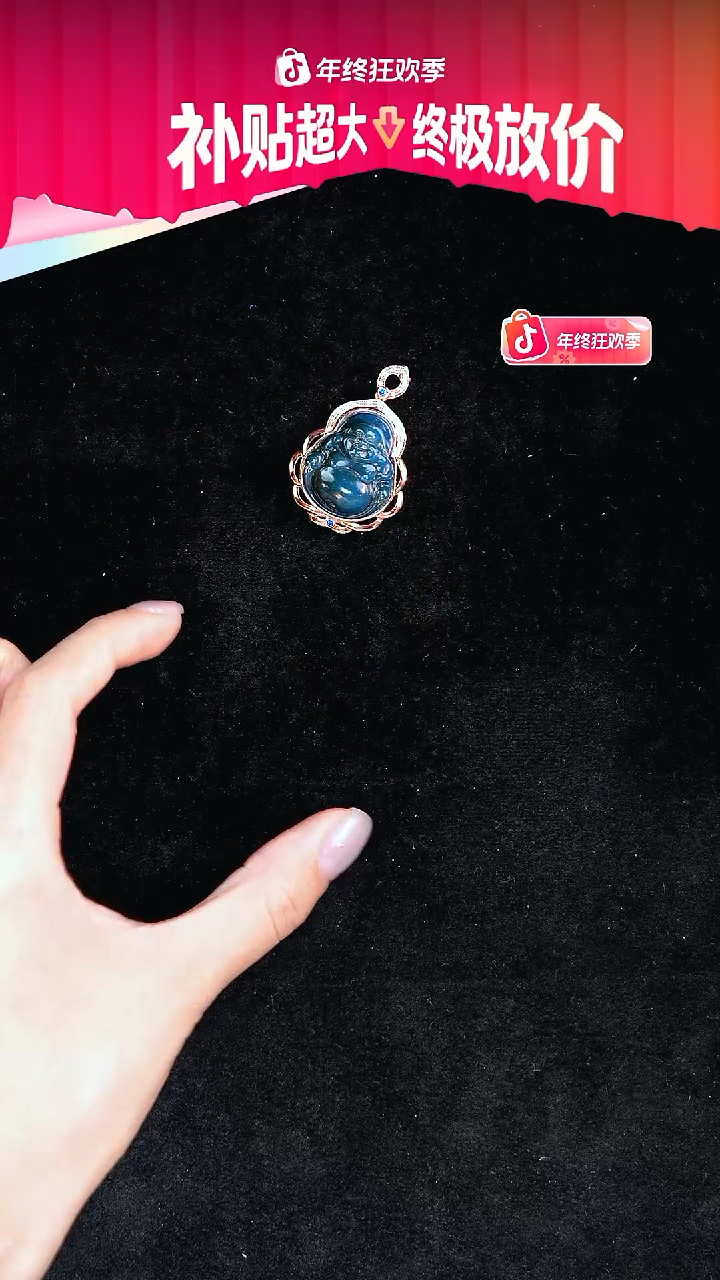 琥珀银S925镀金镶嵌珠宝奇石多米尼加蓝珀佛公吊坠