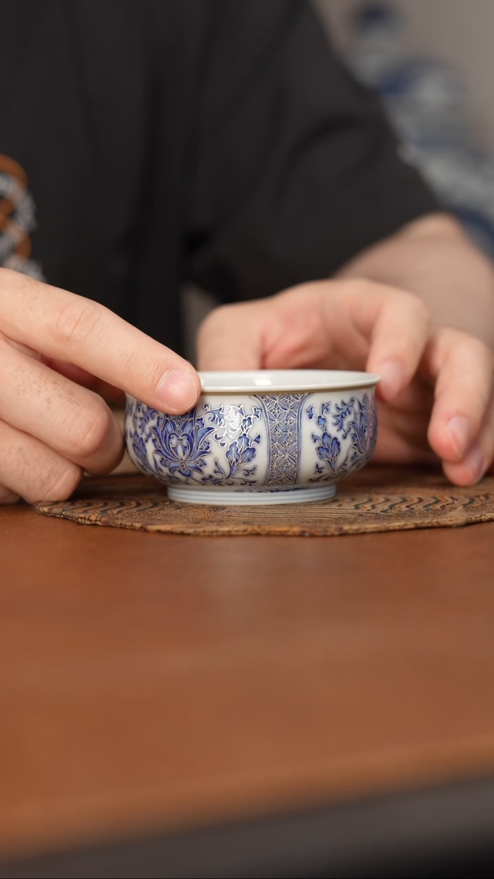 杯四景堂青花描银