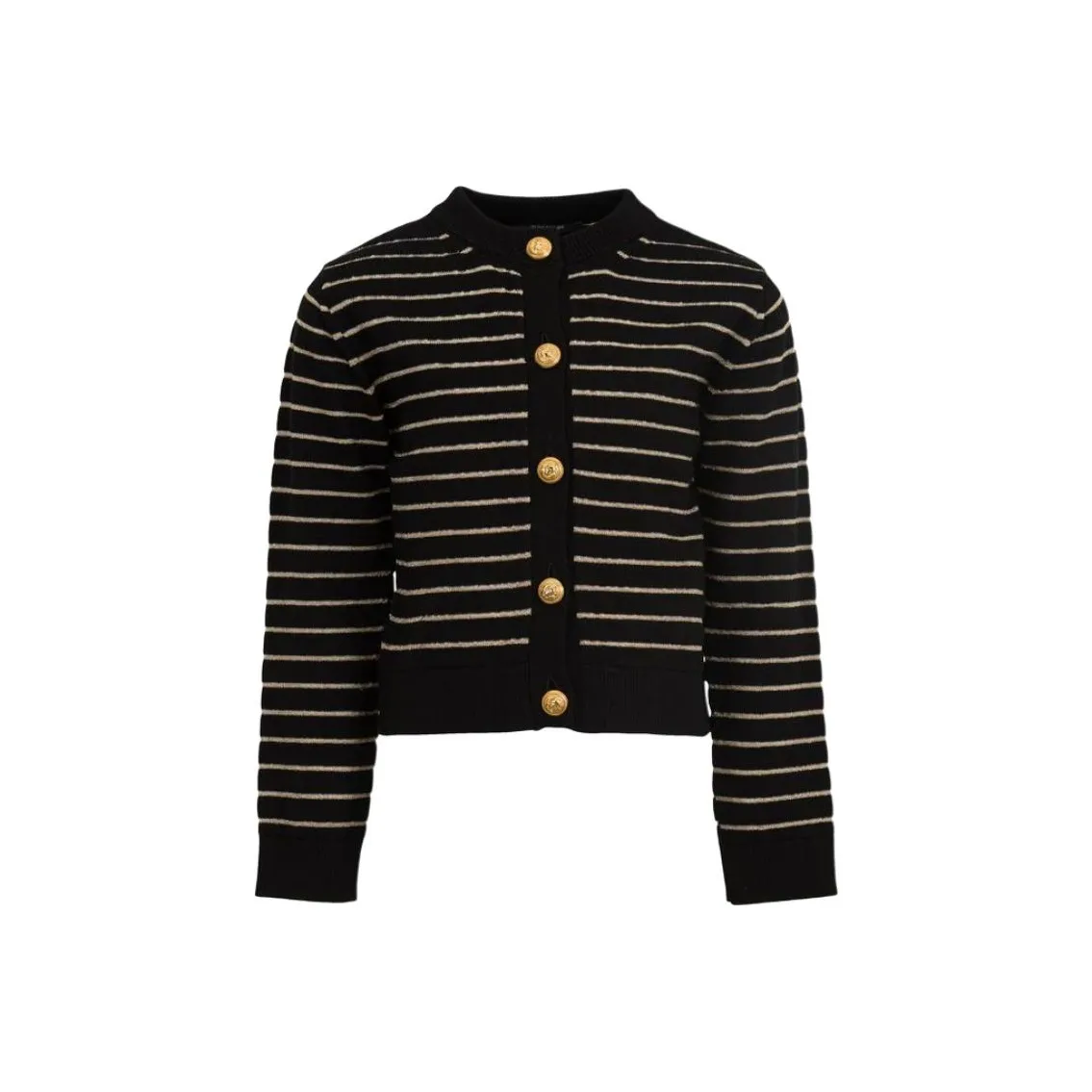 未使用 BALMAIN/巴尔曼 毛衣 黑米色条纹圆领单排扣长袖