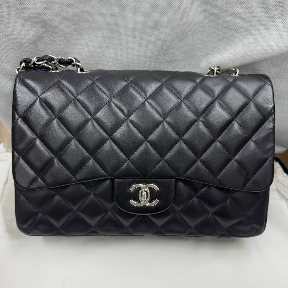 99新 Chanel/香奈儿 小花姑姑438762 黑银 cf jumbo 单盖 13开