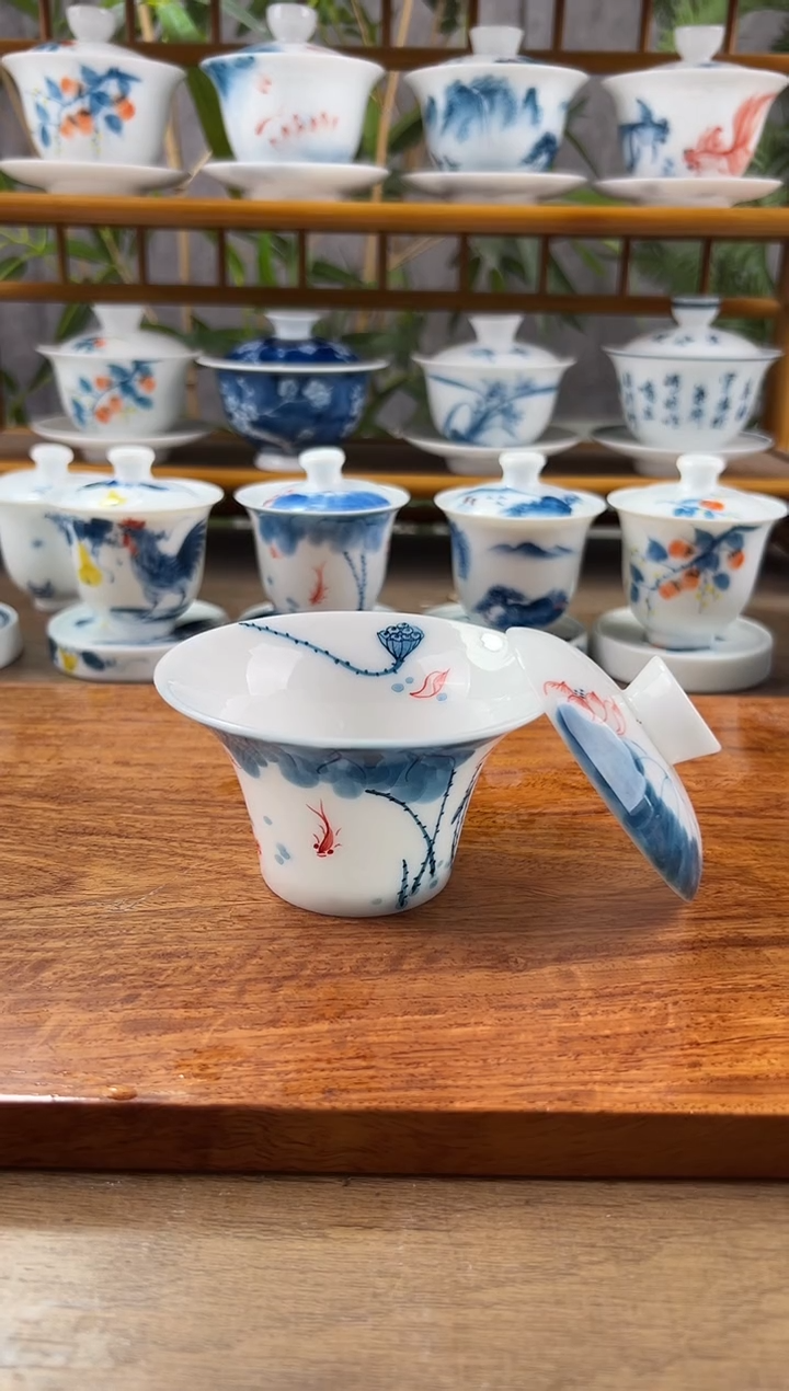 【闪购商品】微瑕高冰线条莲二才马蹄盖碗