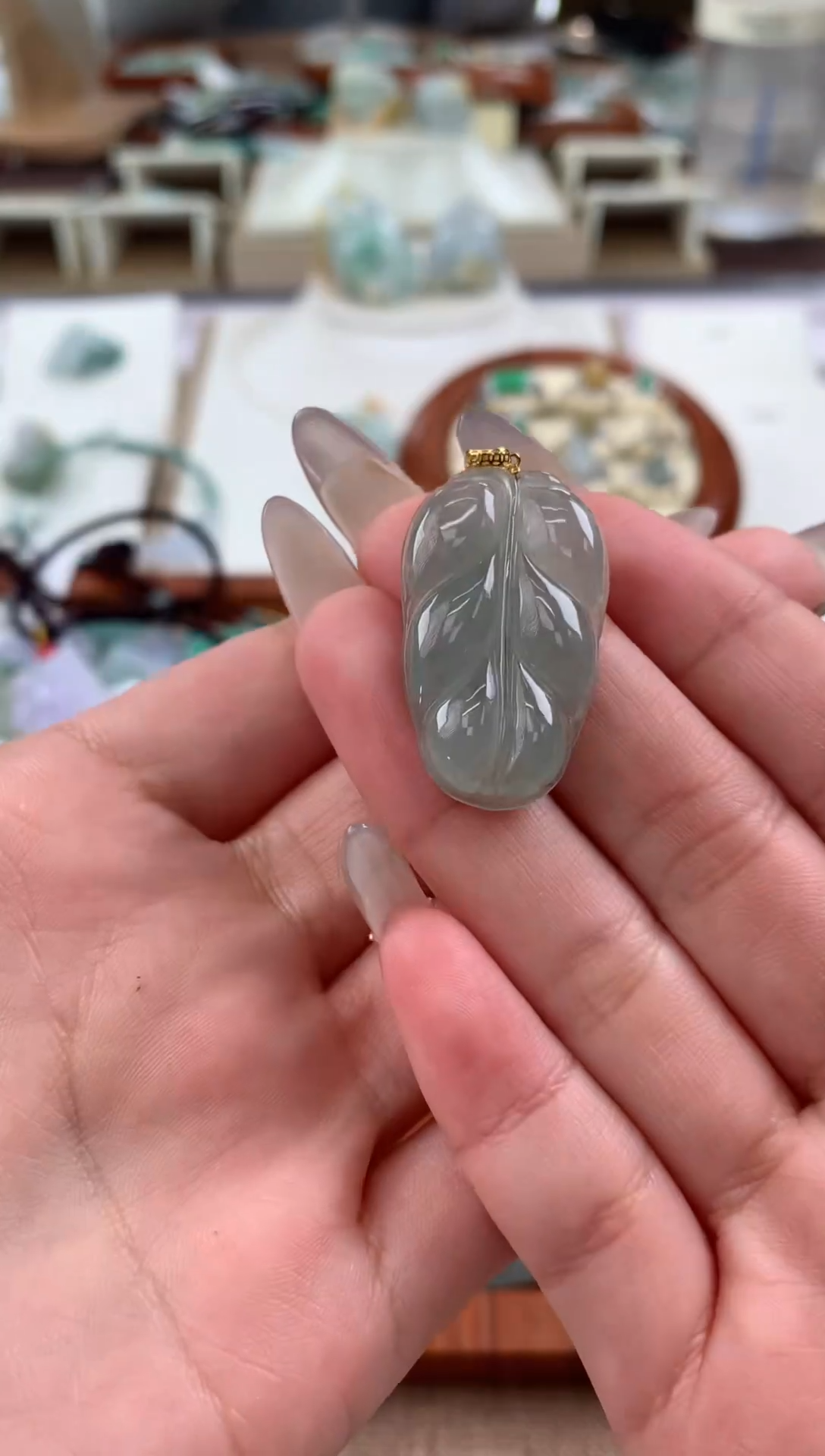 【闪购商品】翡翠颈饰18K金镶嵌天然A货翡翠挂件