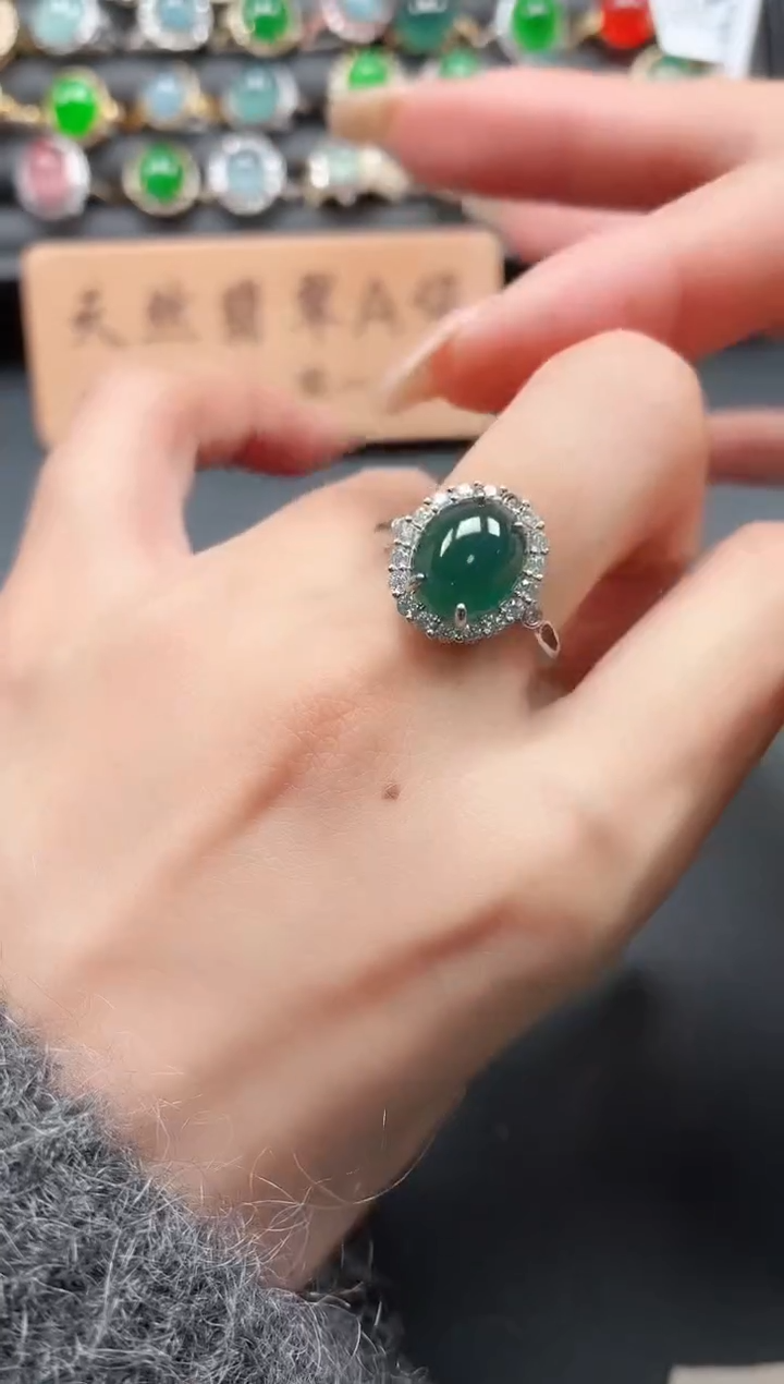 银S925镶嵌戒指翡翠11