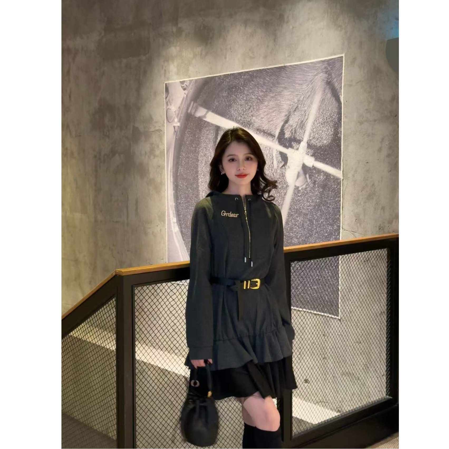 【北海道初雪】哥弟冬季连帽中长款韩版卫衣裙1500167