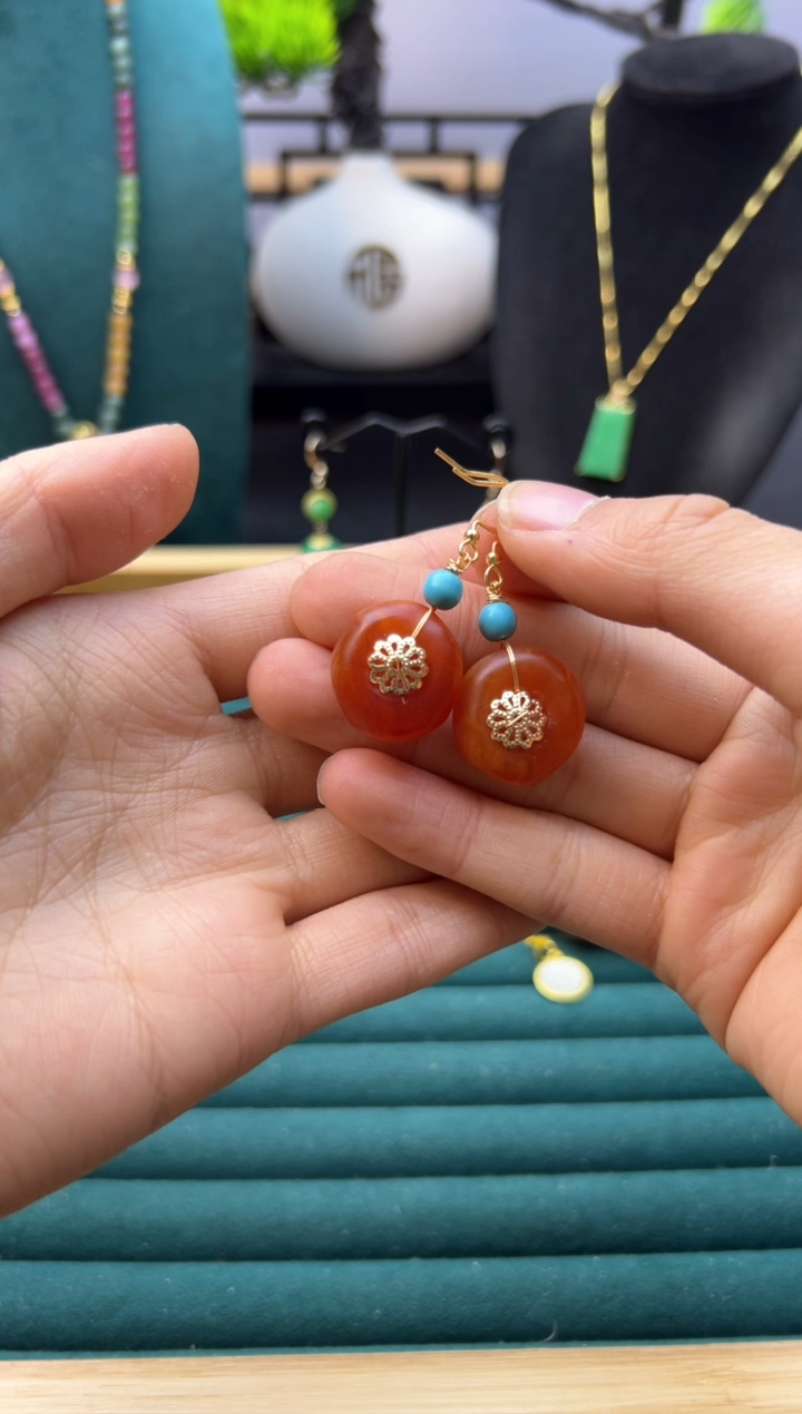 【闪购商品】蜜蜡耳饰14K金镶嵌E137