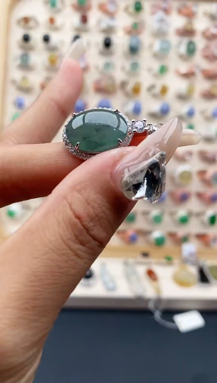 【闪购商品】翡翠颈饰银S925镶嵌缅甸天然A货翡翠444  6+