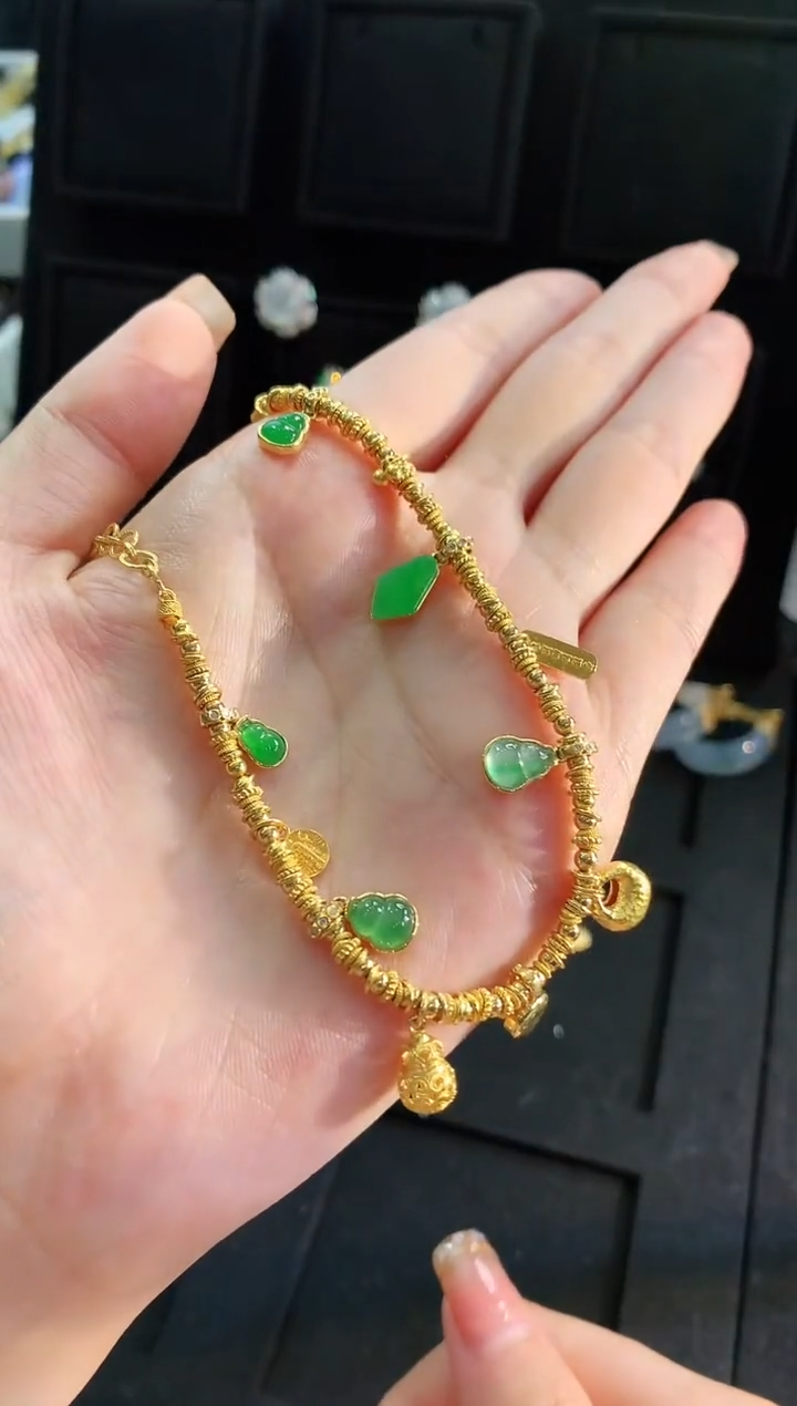 【闪购商品】翡翠手链18K金镶嵌手饰