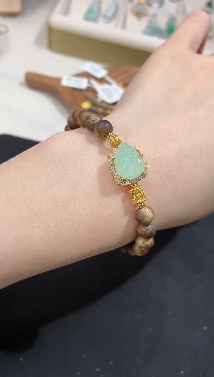 吊坠(不含链)银S925镶嵌翡翠手串