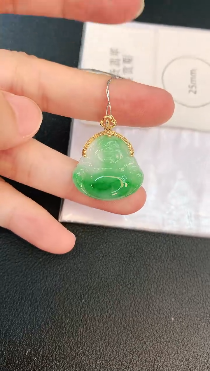 翡翠18K金镶嵌颈饰赠礼盒证书 麦麦
