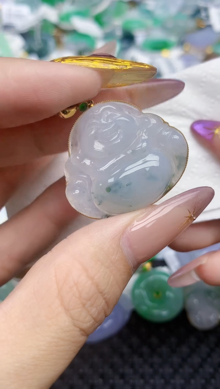 翡翠18K金镶嵌颈饰142   天然翡翠A货  百元以上9米证书费自理