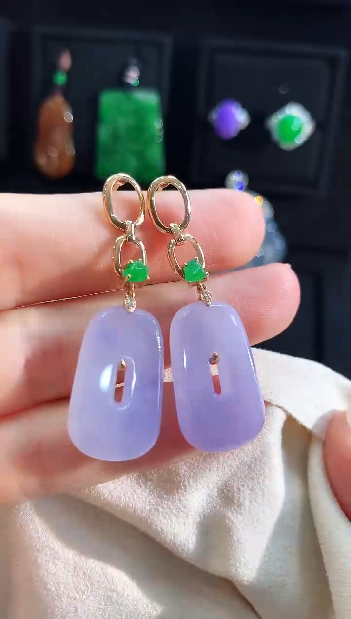 【闪购商品】翡翠耳饰18K金镶嵌耳饰