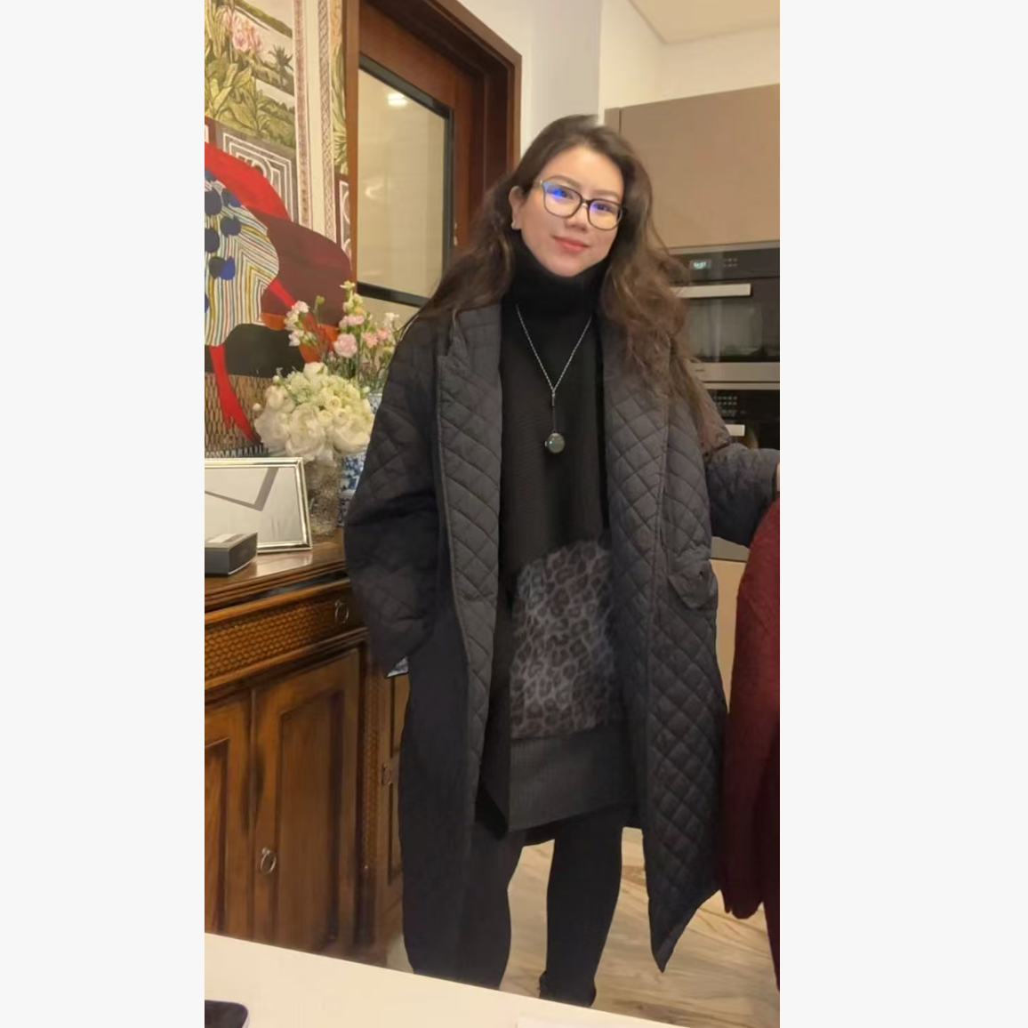 【大G精选】“温哥华报刊”设计感卷边袖口菱形格西装领棉衣大衣