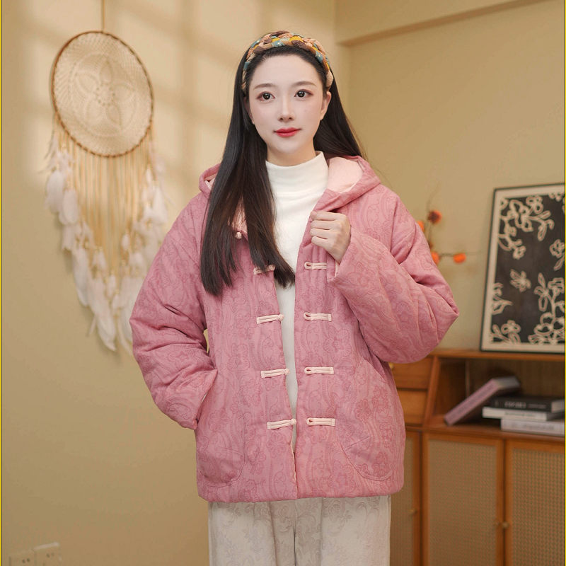 2025新款老布提花棉衣天然新疆长绒棉花连帽棉袄保暖时尚女棉服
