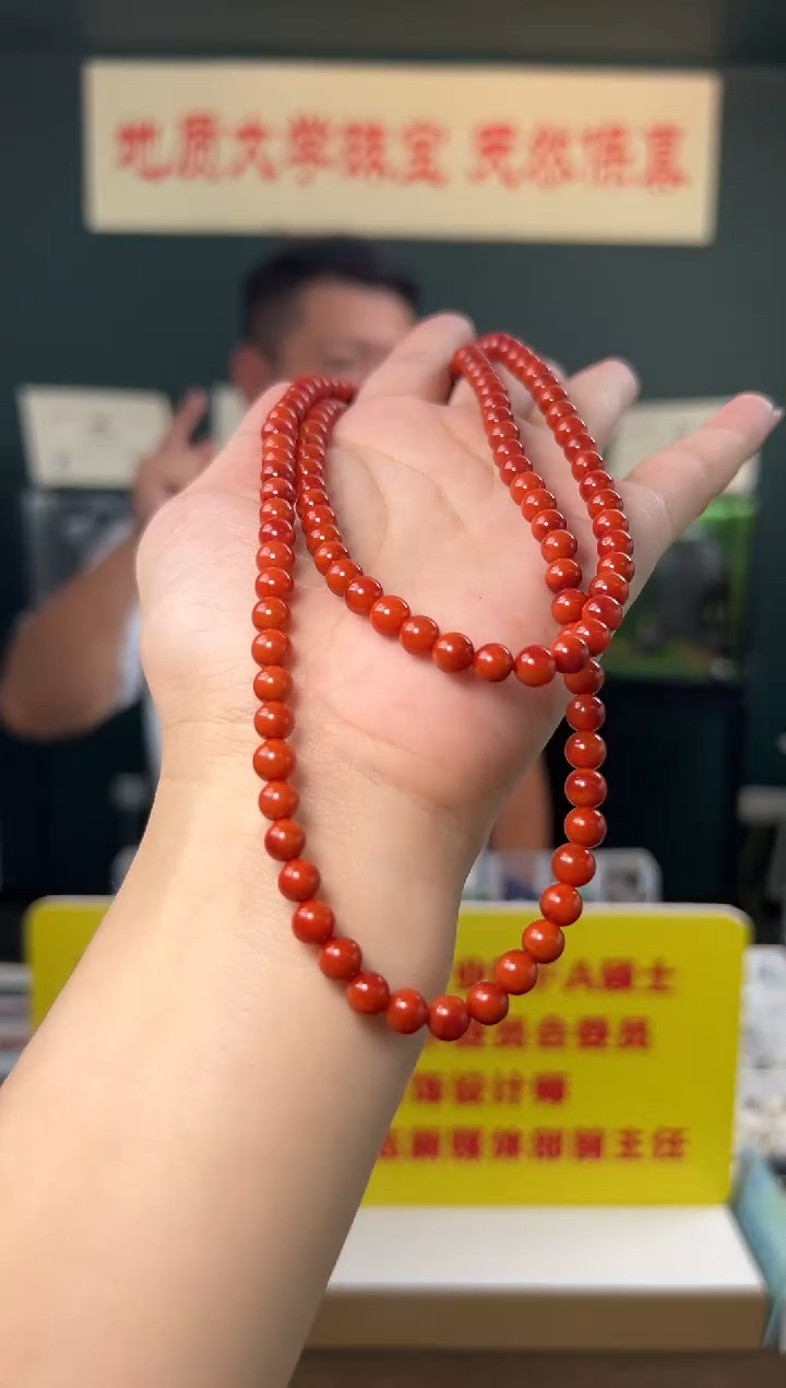 颈饰未镶嵌南红玛瑙精品级双色南红玛瑙多圈长链6-6.5mm